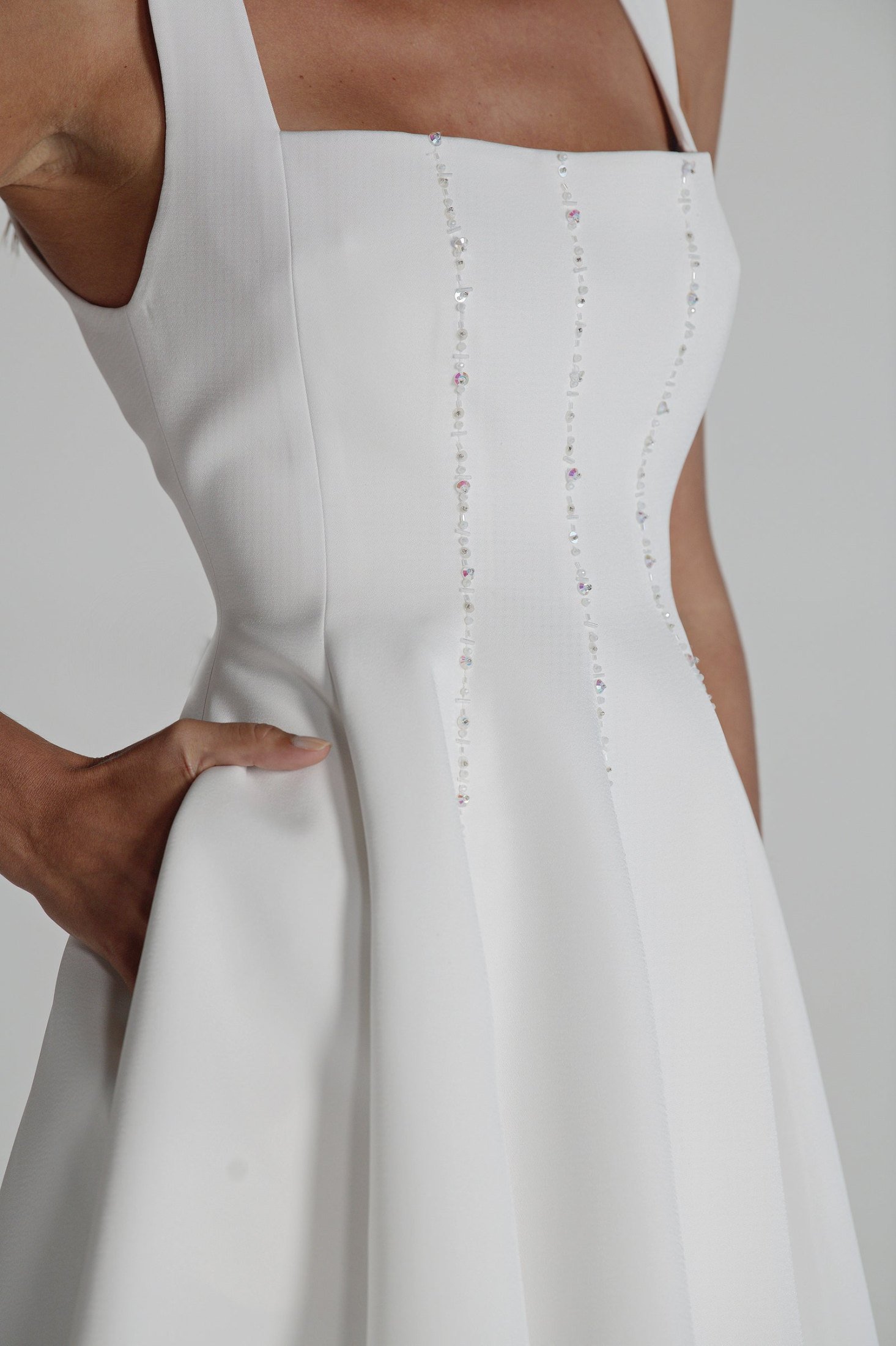 CHLOE - Kare Yaka Kloş Mini Elbise