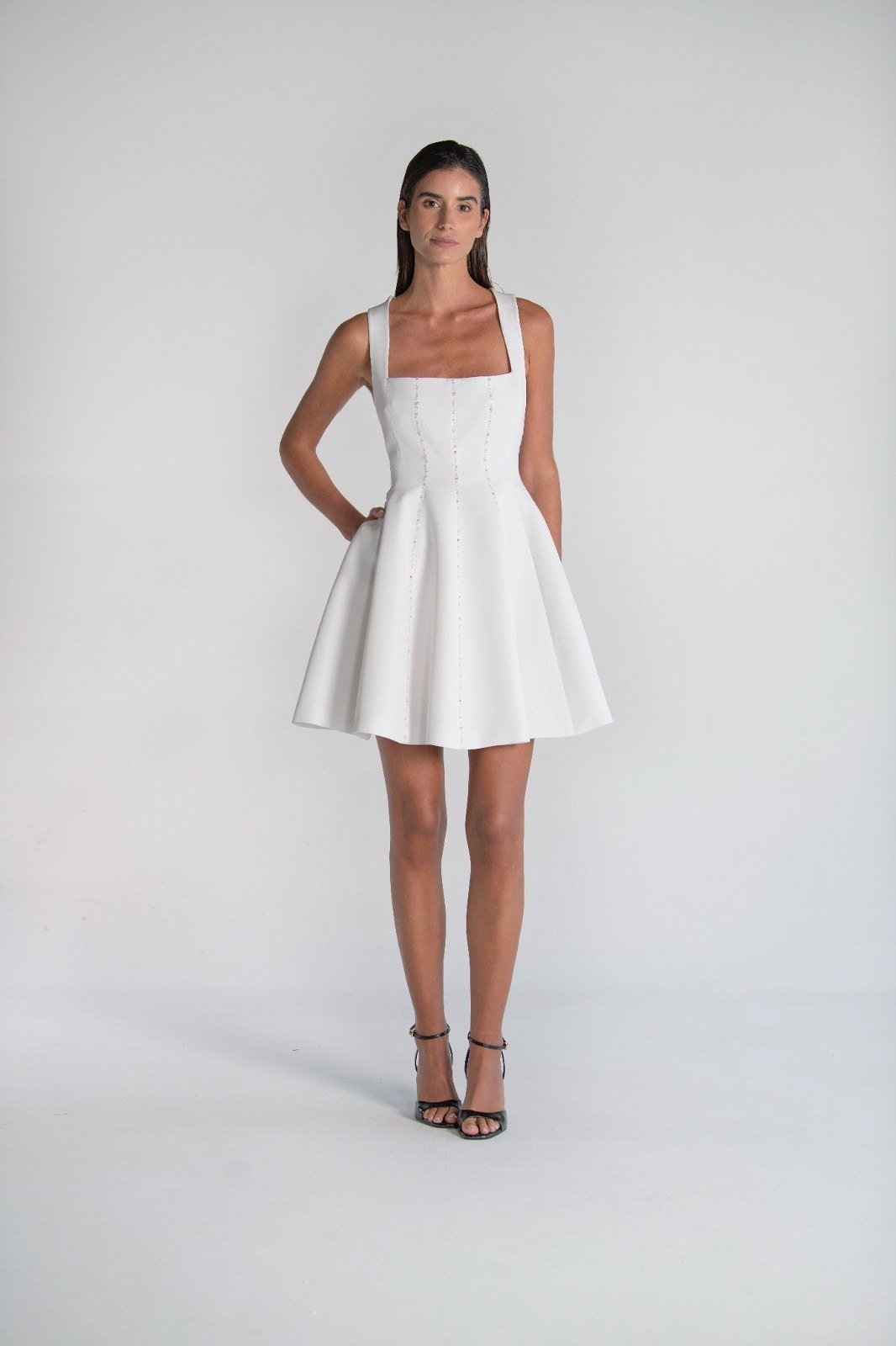 CHLOE - Kare Yaka Kloş Mini Elbise